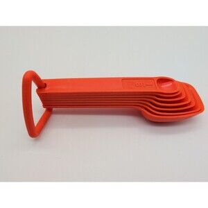 Vintage Tupperware Measuring Spoons Set Of 7 w/D Ring Orange Retro